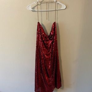 Red sequin party dress